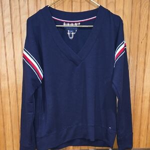 Tommy Hilfiger Women's Navy Blue V-Neck Sweatshirt Size Medium